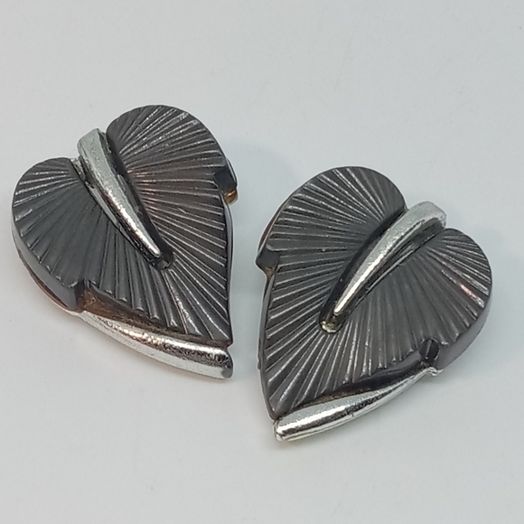 Jewelry - 👍 5 for $20 vintage brown thermoset leaf leaves silver tone clip on earrings
